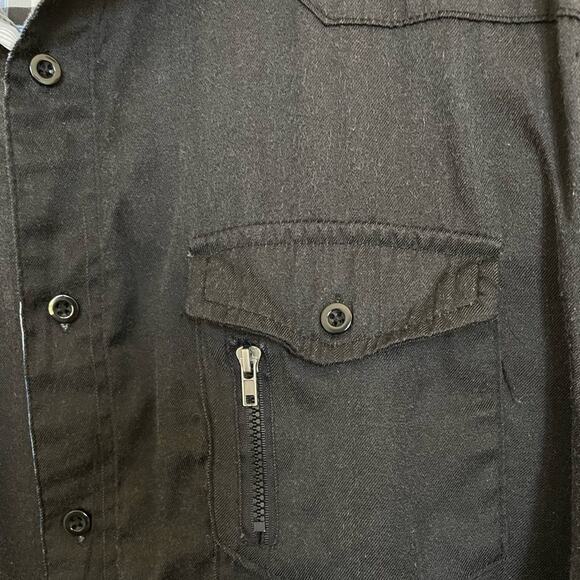 Sovereign Code Black Plaid accented Button Up with Button Zip Chest Pocket Shirt - Picture 3 of 10